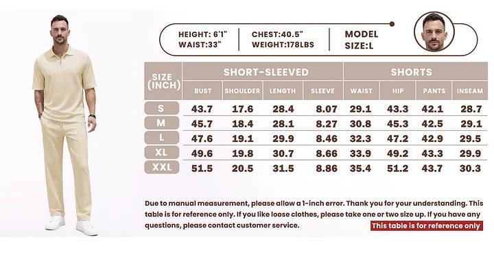 Men's King Print Waffle-Knit Polo Shirt Set, Short-Sleeve Zip-Up Collar Top with Matching Athletic Trousers, Casual Sportswear Outfit