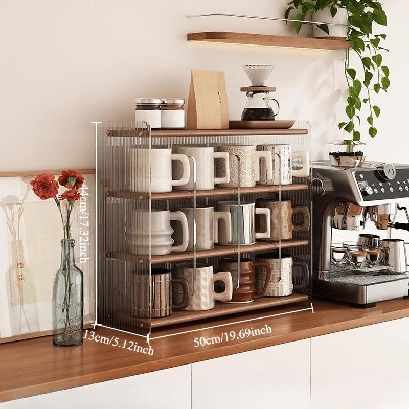 Multilayer Acrylic Cup Holder Rack, Adjustable Display Shelf, Space-Saving Storage for Kitchen Living Room Office, Easy Assembly Desk Organizer, Clear Multilayer Storage