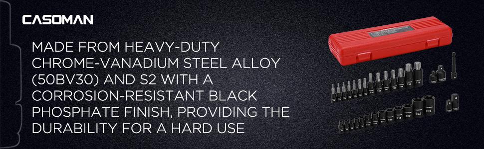 CASOMAN 32-Piece Torx Bit Socket and Female External Socket Set, 14 Star Bits (T8- T70) and 13 Female E-Torx Sockets (E4-E24), Include 5 Impact Socket Adapter Hex Combination Wrench Torque Screwdriver Wrench#TikTokShopBlackFriday