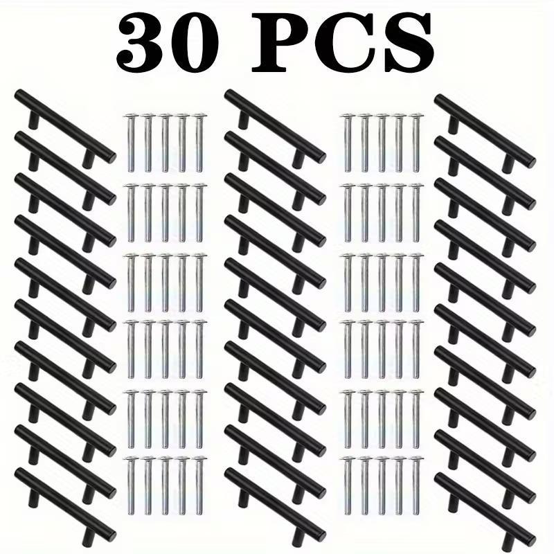30pcs Modern T-Type Cabinet Handles, Brushed Silver Stainless Steel, Polished Kitchen and Home Furniture Drawer Pulls, Includes Installation Hardware