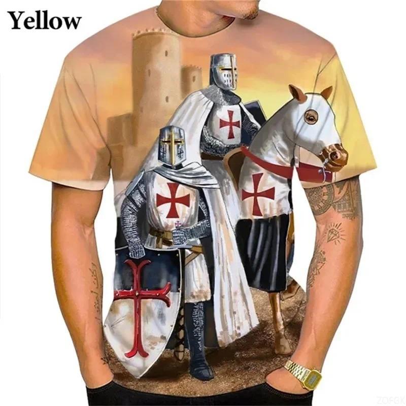 Summer 3d Print Templar Graphic T Shirts Cross Graphic Print Personality Streetwear Short Sleeve Tee Tops Men's Oversized Tshirt