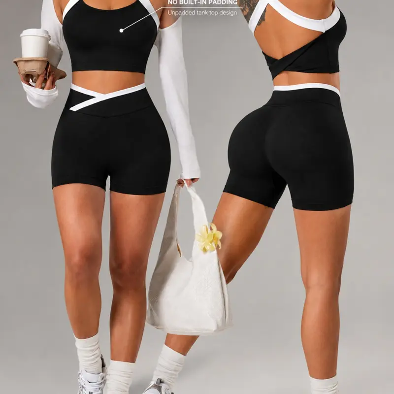 Women's Yoga Sportswear Set, Colorblock Non-padded Tank Top + High Waist Compression Pants, Breathable Sleeveless Design, Ideal for Fitness Training, Yoga Clothes Set