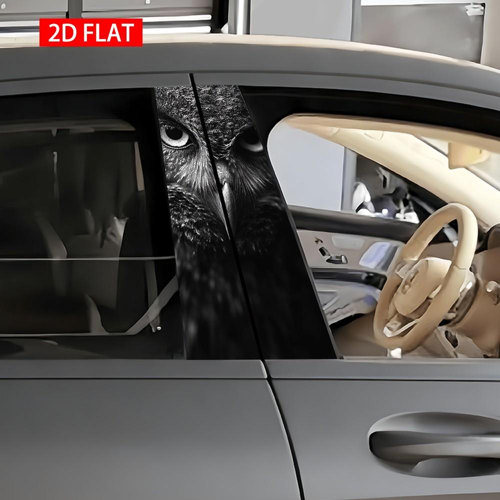 2 Sets Wild Monochrome Owl Car Pillar Stickers, Self-Adhesive PVC, Waterproof Scratch-Resistant, Car Exterior Decor Accessories