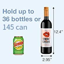 3.2cu.ft-26 Bottle 130 Can Wine Cooler/Cabinet Beverage Refrigerator Mini Wine Cellar Beer Soda Clear Glass Door Bar Fridge Quiet Compressor Adjust Temp Freestanding Indoor Use Black Springtok