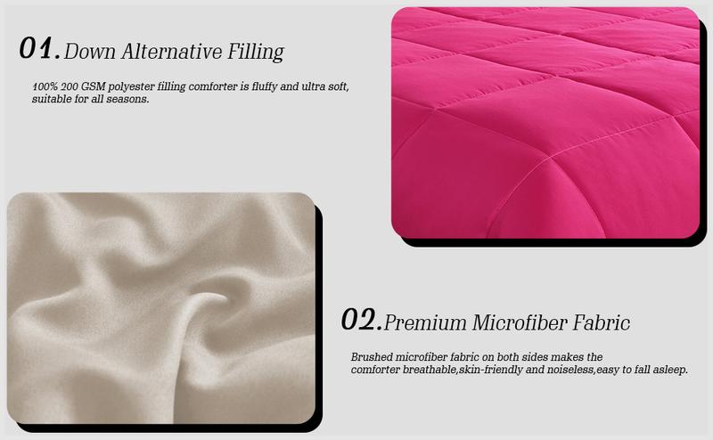 Exclusivo Mezcla Lightweight Reversible 2/3-Piece Comforter Set All Seasons, Down Alternative Comforter with Pillow Shams