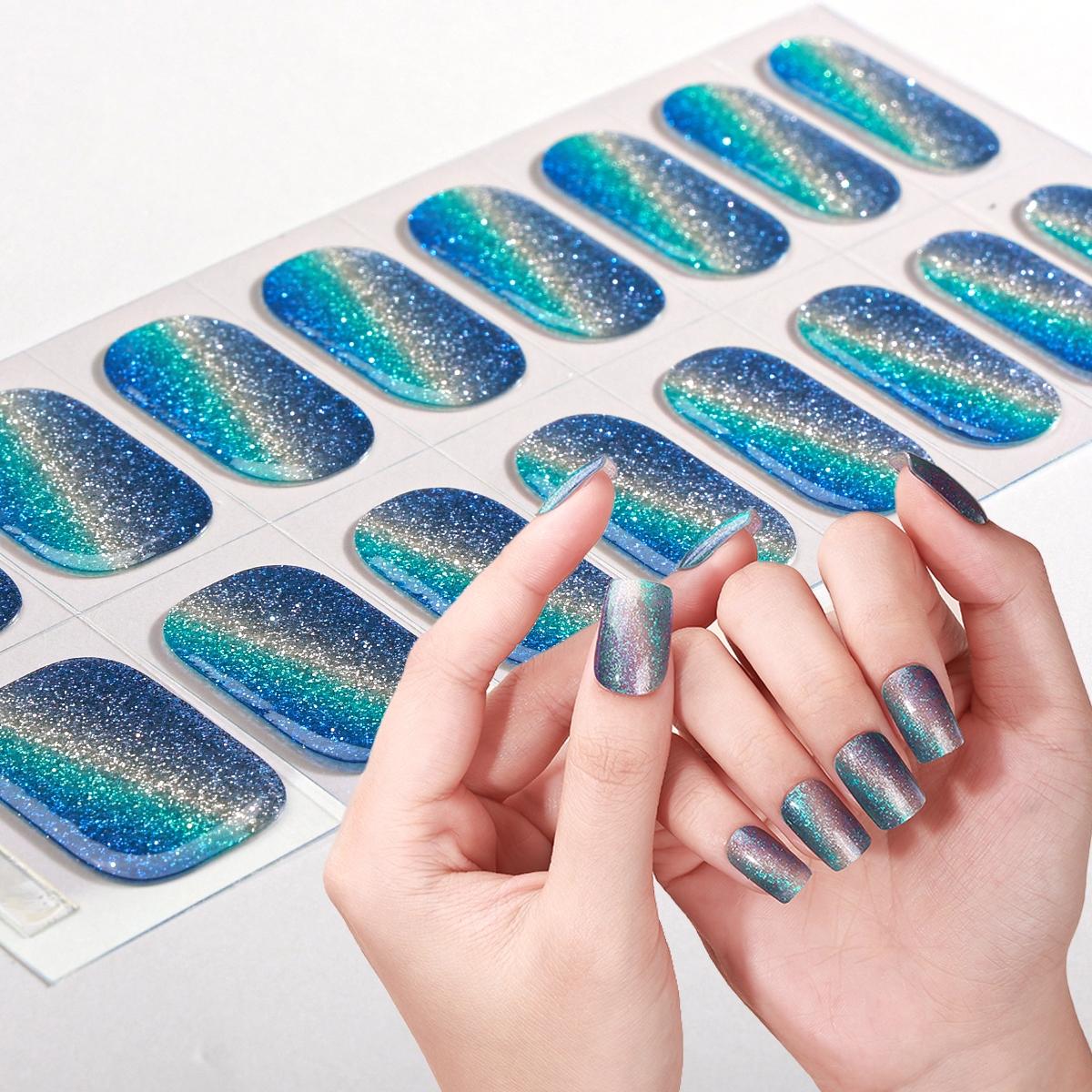 16pcs Gradient Cat Eye Gel Nail Strips, Self-Adhesive Full Set, UV Lamp Required, Easy to Apply and Remove, DIY Nail Art for Women and Girls