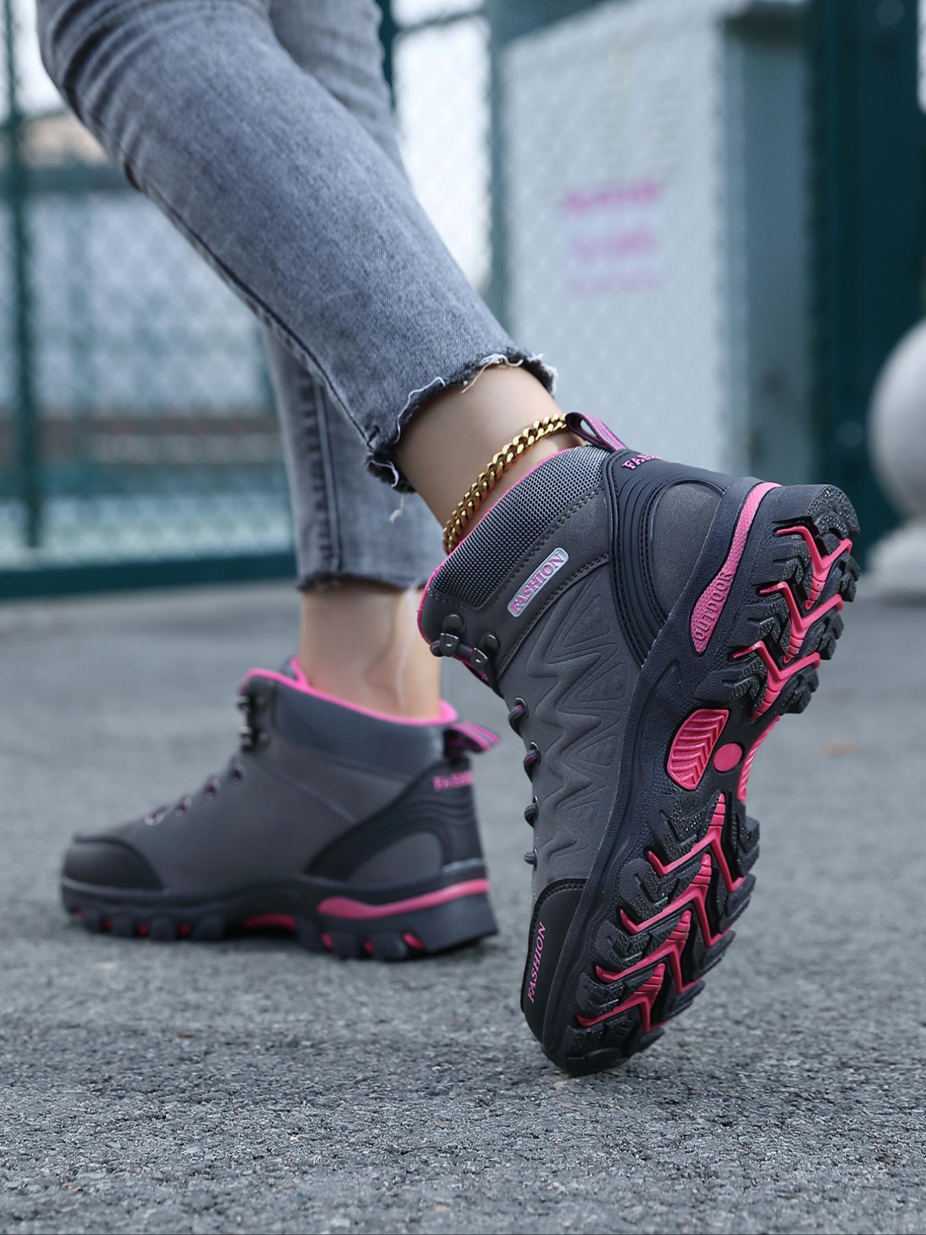 Stylish high-top hiking shoes designed for women, featuring windproof and waterproof performance, sturdy and long-lasting build, perfect for outdoor trekking activities as well as everyday casual outfits.