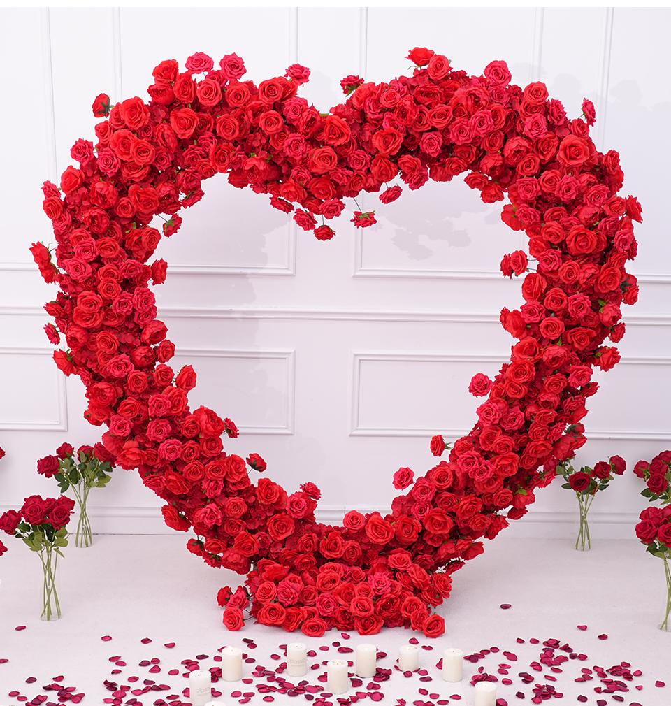 A8869 Luxury Red Rose Floral Arrangement Cloth Base Heart-Shaped Arch Props