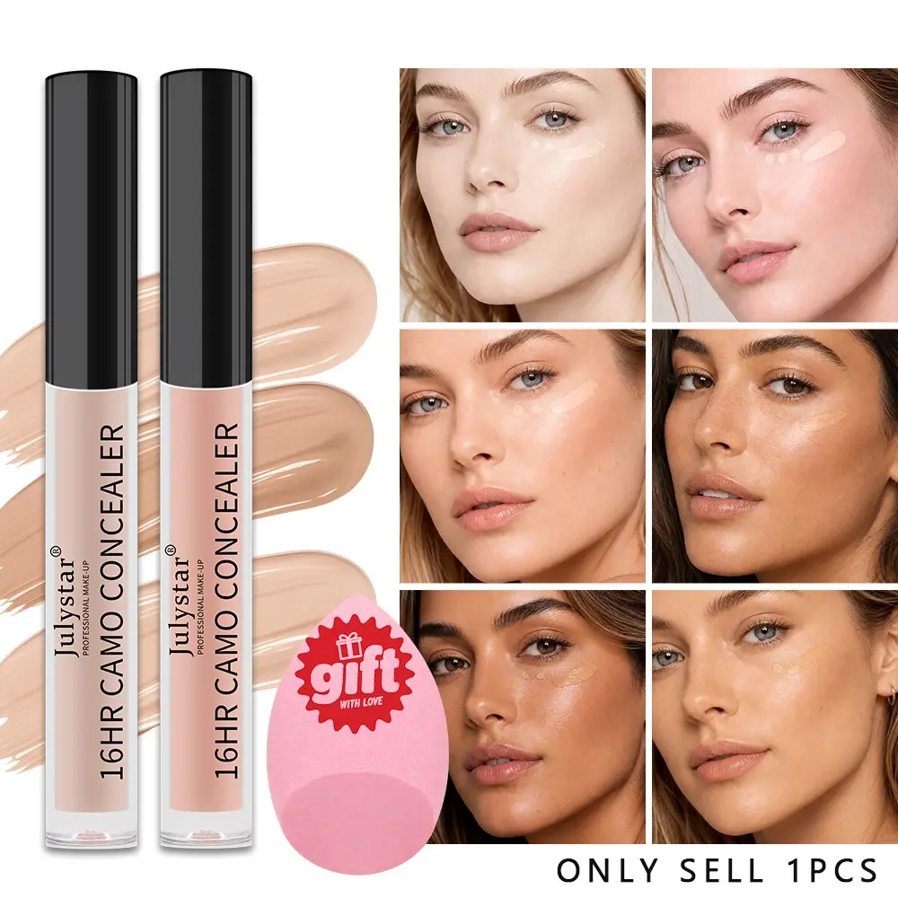 16HR Camo Liquid Concealer, Soft Satin Finish Full Coverage Concealer, Lightweight Cream Texture, Conceal Dark Circles Blemishes Spots, Brighten Facial High Points, Long‑Wearing All Day Makeup, Comes With Free Slant‑Cut Makeup Sponge.