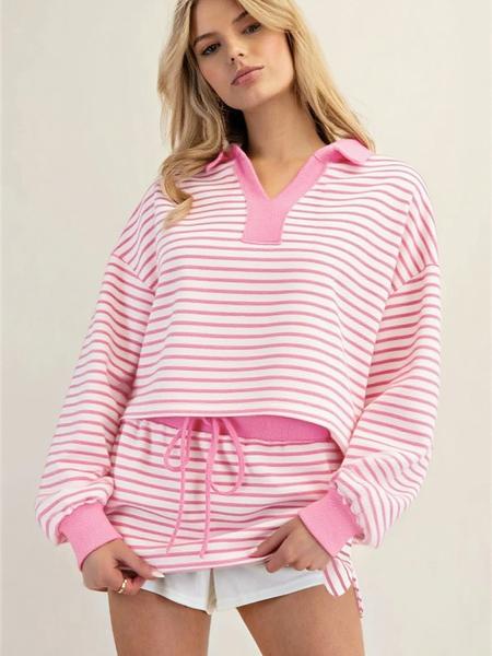 Women's Fashion Casual Striped Knit Top & Drawstring Waist Skirt Set, Loose Fit Home Wear, Comfortable Two-Piece