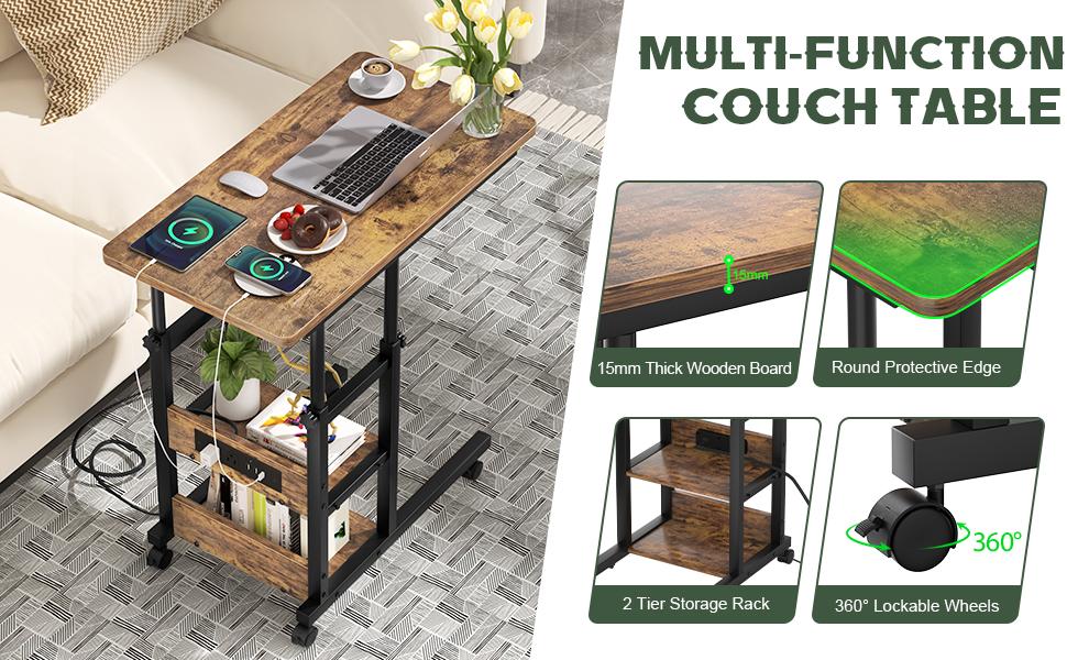 Unikito Adjustable Height OverBed Table with Hidden Wheels — Standing Rolling Desk with Cup Holder for Hospital, Home, Office, Outdoor, viral table Unikito Adjustable Height OverBed Table with Hidden Wheels — Standing Rolling Desk with Cup Holder for Hospital, Home, Office, Outdoor, viral table