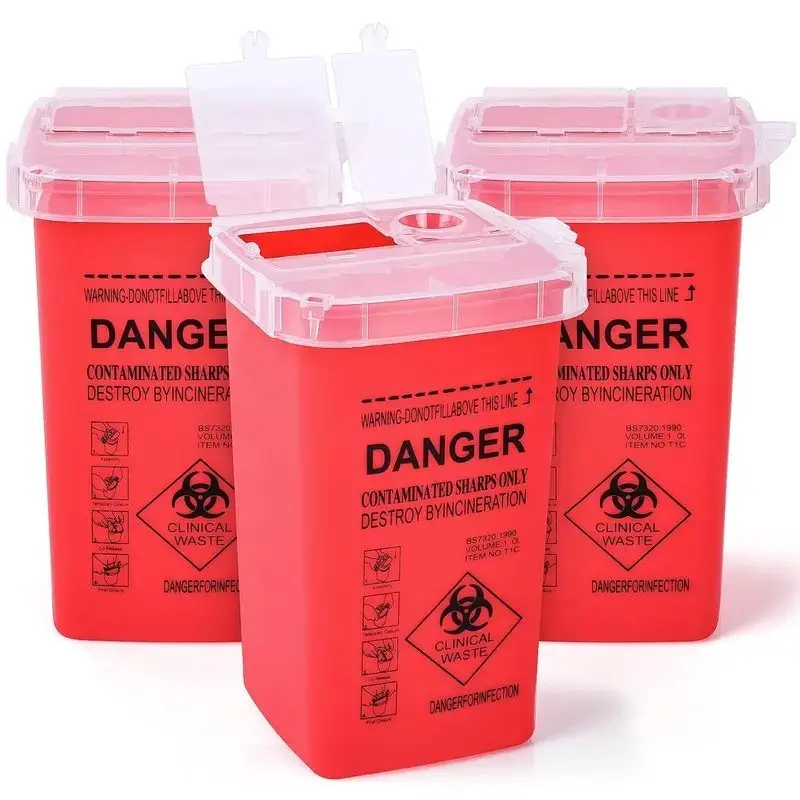 3-Pack 1 Quart Sharps Disposal Containers, Portable Needle & Syringe Biohazard Containers with Locking Lids for Home, Clinic, Lab & Travel