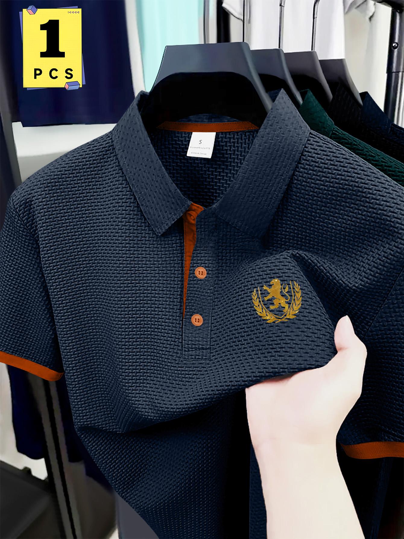 Men's Fashion Print Polo Shirt, Lion Wheat Pattern, Short Sleeve, Button Front, Breathable Fabric, Summer Casual, Golf Shirt