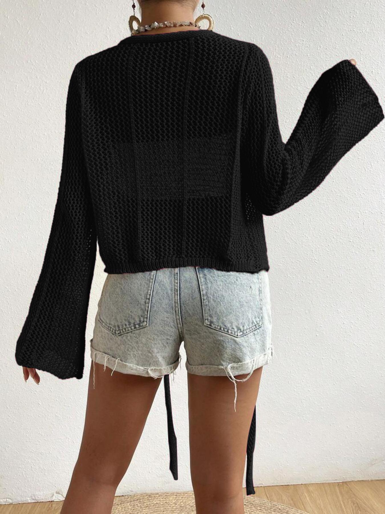 Women's Plain Knot Front Cardigan, Casual Long Sleeve Cover Up for Summer, Fashion Women's Knitwear for Beach Holiday Vacation