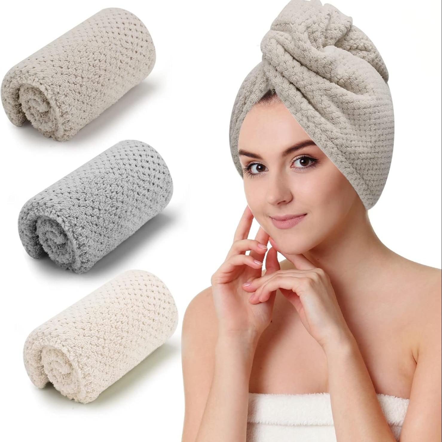 3 PCS Microfiber Hair Towel, Hair Wraps for Women Wet Hair, Fast Drying Hair Turban, Anti Frizz Head Towels Wrap for Curly Hair