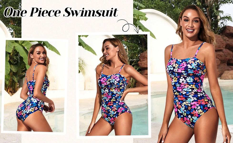 Yonique Womens Strapless One Piece Swimsuit Tummy Control Bandeau Bathing Suits Slimming Twist Front Swimwear for Beach Swimming Holiday Vacation