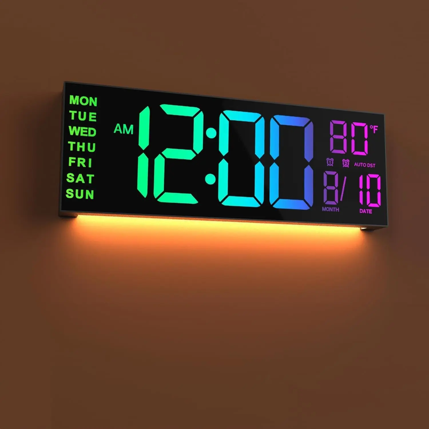 13" Large Digital Wall Mount Clock, Count Down Timer, , Big LED, DST, Temperature for Living Room Classroom Desk, Xmas, Birthday  for Senior Mom Dad, RGB