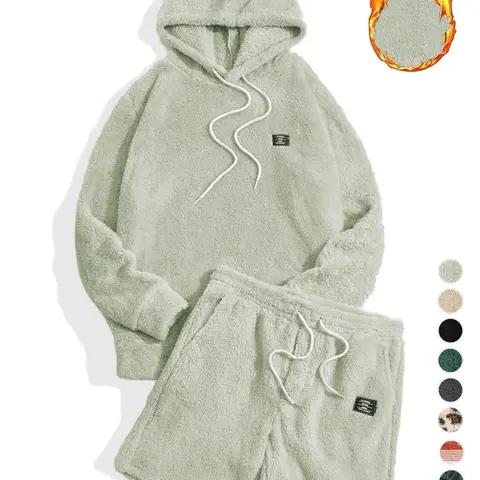 Two-piece Set Men's Letter Patched Drop Shoulder Hoodie & Drawstring Waist Shorts Set, Casual Fashion Cozy Regular Fit Outfits for Daily Outdoor Wear, Men's Clothes for Fall & Winter #GLOBAL PICKS