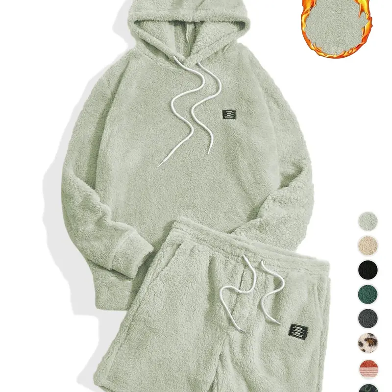 Two-piece Set Men's Letter Patched Drop Shoulder Hoodie & Drawstring Waist Shorts Set, Casual Fashion Cozy Regular Fit Outfits for Daily Outdoor Wear, Men's Clothes for Fall & Winter #GLOBAL PICKS