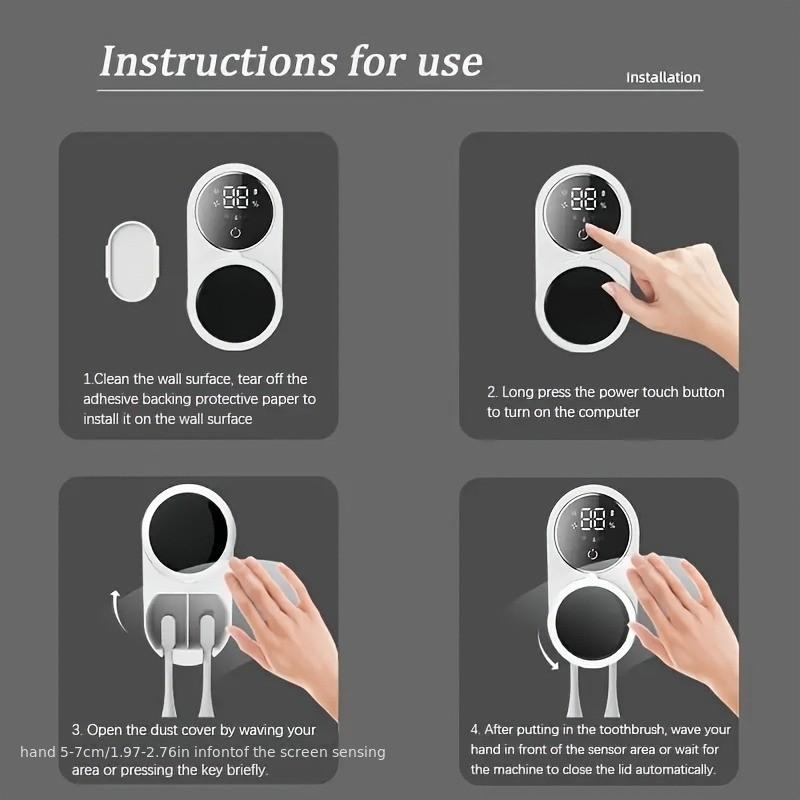 Multifunctional Toothbrush Holder, Smart Sensor Toothbrush Storage Box, Disinfecting Toothbrush Stand, Easy Installation No Drilling, USB Charging
