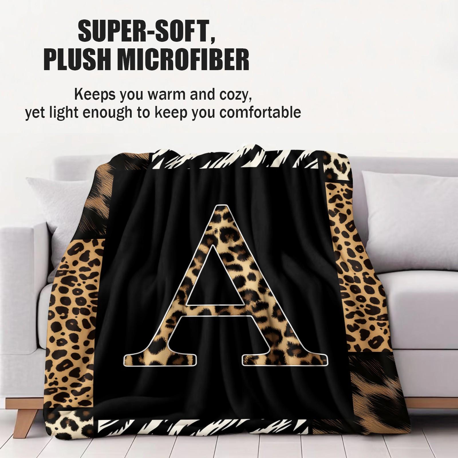 Animal Print Monogram Throw Blanket, Leopard Zebra Tiger Initial Soft Flannel Blanket for Sofa Bed, Gift for Animal Lovers