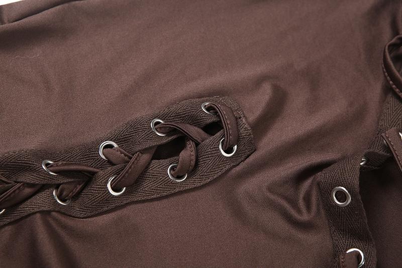 DOUCIU Trendy Personality High Street Hip Hop Cool Tight Sexy Hot Versatile Women'S Thin Solid Color Vest With Adjustable Drawstring Perforated Trousers Two-piece Set Stretchy Outfit Sets