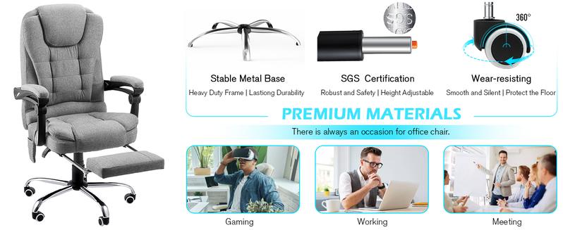 AECOJOY Ergonomic Reclining Office Chair with Massage & Footrest High Back Swivel Gaming Chair Adjustable Reclining Feature & Seat Height Flexibility Premium Materials