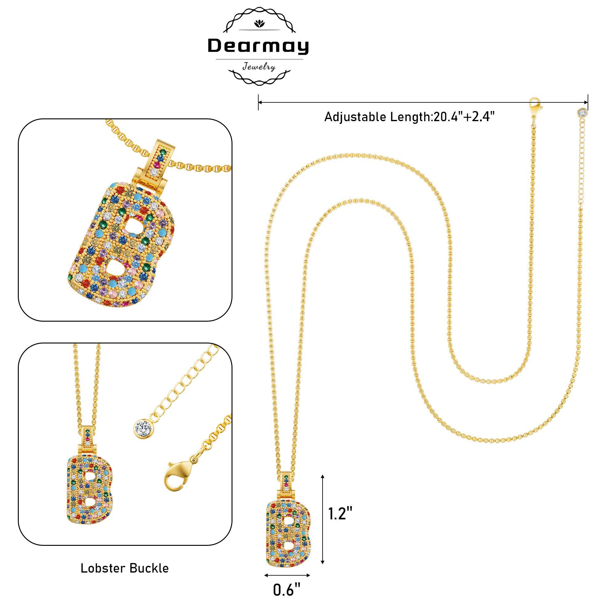 Tewiky Initial Bubble Letter Necklace ColorfulBoho Balloon Pendant Box Chain Necklace Dainty Pave CZ Fashion Jewelry for Parties For Valentine's Day gifts