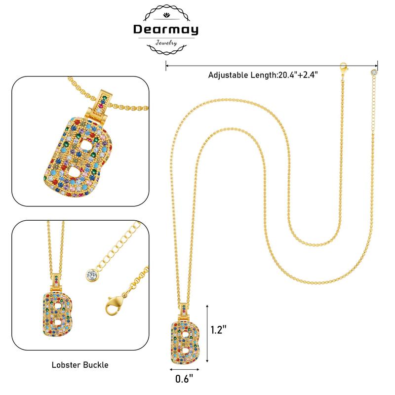 Tewiky Initial Bubble Letter Necklace ColorfulBoho Balloon Pendant Box Chain Necklace Dainty Pave CZ Fashion Jewelry for Parties For Valentine's Day gifts