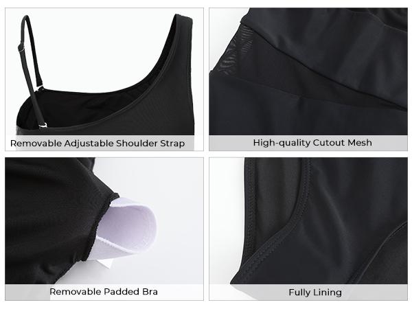 Tempt Me Women One Shoulder One Piece Swimsuits Full Coverage Cutout Mesh Sexy Bathing Suits Tummy Control Swimwear