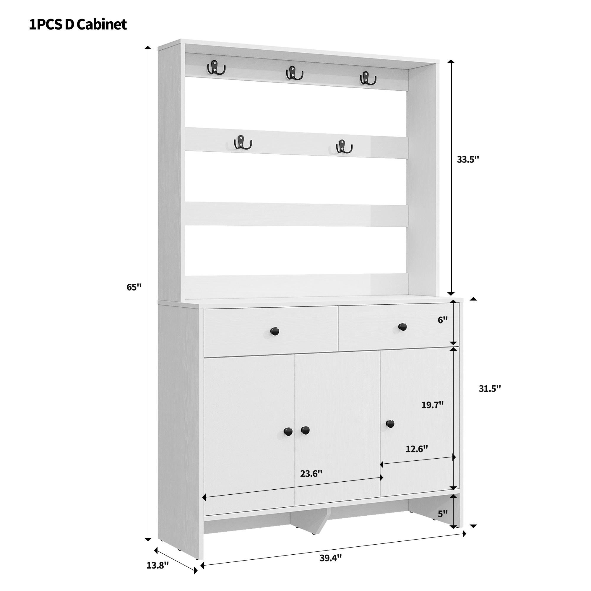 Hall Tree Entryway Table with Coat Rack, Shoe Cabinet 3 Door 2 Drawer with Adjustable shelves, for Hallway, Entryway, Bedroom