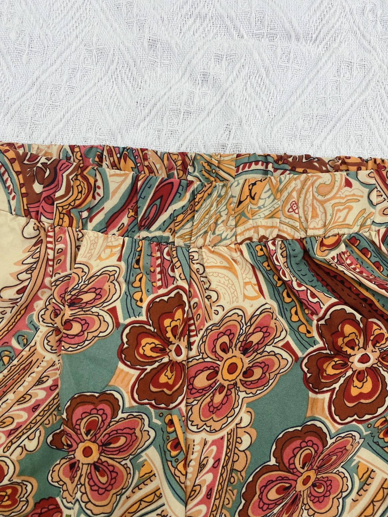 Women's Ethnic Pattern Wide Leg Pants, Boho High Waist Trousers for Daily Holiday Vacation Wear, Casual Ladies Bottoms for Spring & Fall, Bohemian Womenswear, Elastic Waisted Pants, Casual Loose Pants