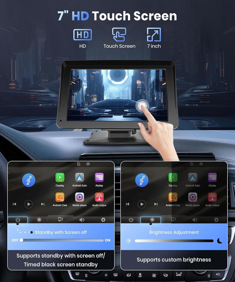 Portable Wireless Apple Carplay & Android Auto Car Stereo with Voice Control,7 Inch Touch Screen Double Din Stereo with Bluetooth, Multimedia Player, Car Audio with Mirror Link/AUX/FM Portable Wireless Apple Carplay & Android Auto Car Stereo with Voice Control,7 Inch Touch Screen Double Din Stereo with Bluetooth, Multimedia Player, Car Audio with Mirror Link/AUX/FM
