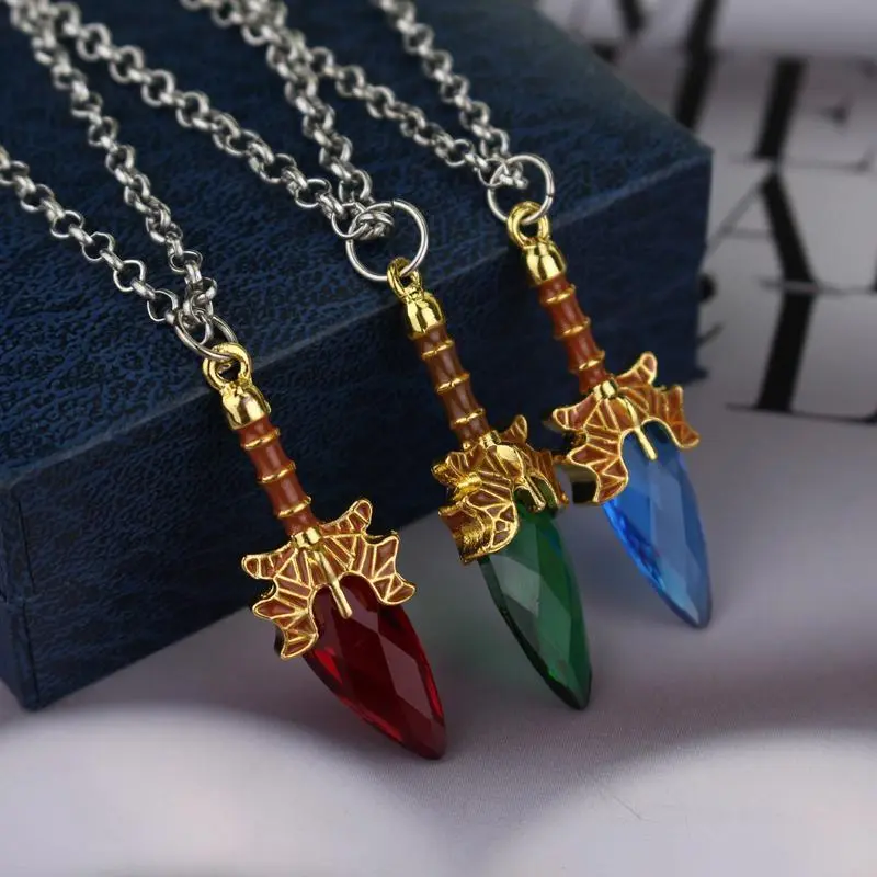Game Dota 2 Necklace Aghanim's Scepter Necklace Blue Red Green Stone Scepter stone Pendant For Fans Gifts