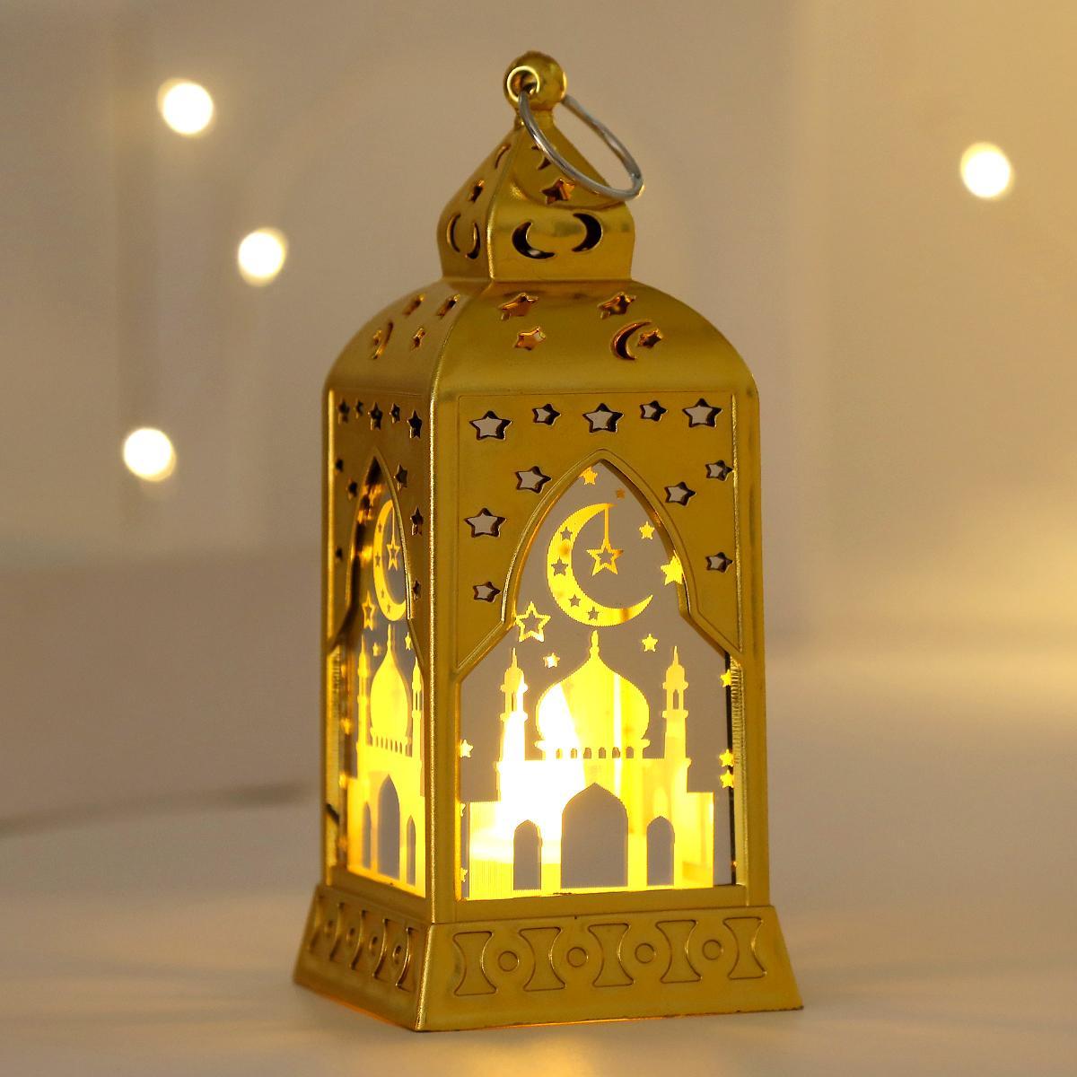 Ramadan Moon Star LED Candlestick Lights - Plastic & Glass Vintage Table Lamp for Eid Home Atmosphere Decoration