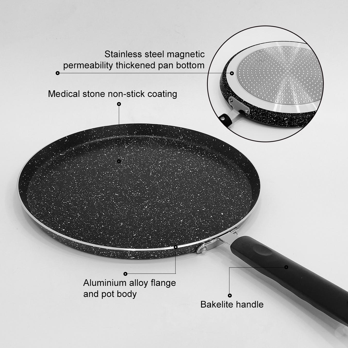 10.2 Inch Non-Stick Marble Crepe Pan, Flat Griddle Pancake Skillet, Compatible with Induction & Gas Stoves, Easy Clean Breakfast Cooking Pan