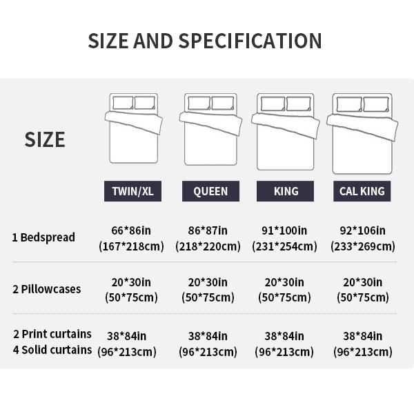 Surprise! 9-piece home decor set (various patterns available): bedspread 1 + printed pillowcases 2 + curtains 6 (printed ×2, solid color ×4), all-season, suitable for home decoration, making the bedroom more beautiful