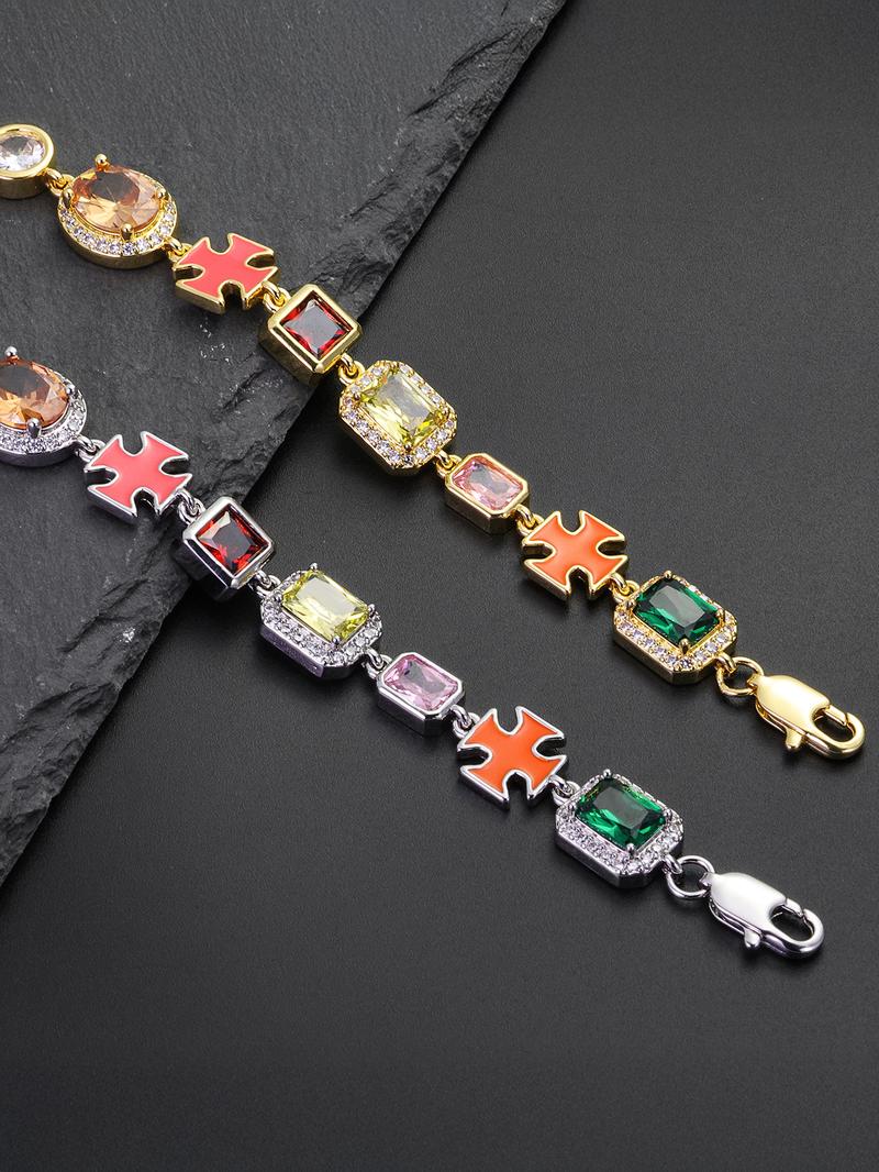 ICED CHICS Cross-Drip Oil Colored Cubic Zirconia bracelet, geometric cube Sugar Hip-hop bracelet, birthday gift, party, suitable for important occasions to wear, enhance temperament, sense of sophistication, suitable for both men and women