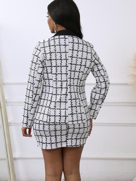 Women's Plaid Print Blazer Jacket & Skirt Set, Casual Elegant Color Block Lapel Design, Long Sleeve Office Wear, Two-Piece