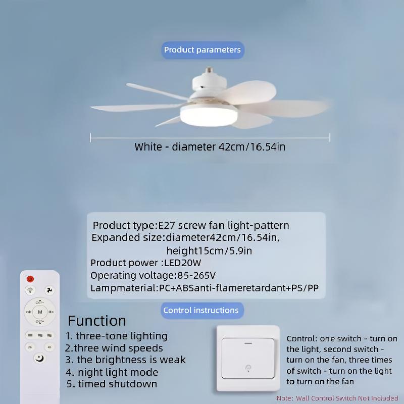 E27 Screw Base Ceiling Fan Light, Modern Simple Design, Home Electric Fan Lamp for Living Room Dining Bedroom, Quiet Wind Force