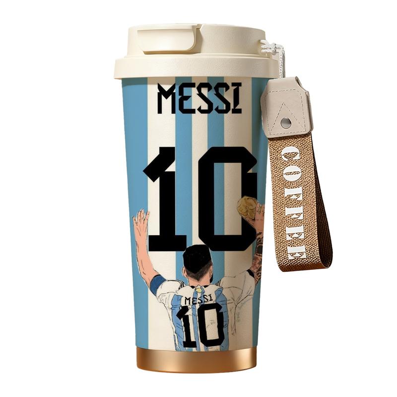 Vivacup 1Pc insulated mug Messi 10 back view Argentina vacuum cup, Thermos Cup, double wall stainless steel leak-proof travel tumbler for hot cold drinks, keeps warm 12 h/cold 24 h, 18oz soccer fan coffee thermal mug for women and men, football lover gift