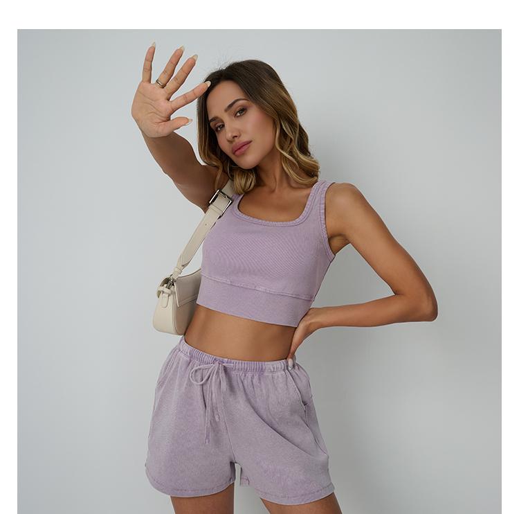 AUTOMET Fade Craft Casual Acid Wash Set Womes 2 Peices Outfits Tank Top Spring Basic Shorts Y2K Comfortable Set -No Bleach or Detergent Needed! SpringStatements