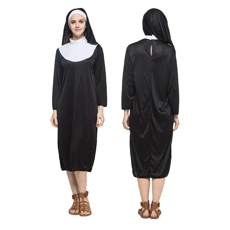 Halloween Costume Women's Nun Costume Traditional Adult Sister Black Robe Religious Costumes CosplayHalloween Costumes for Women