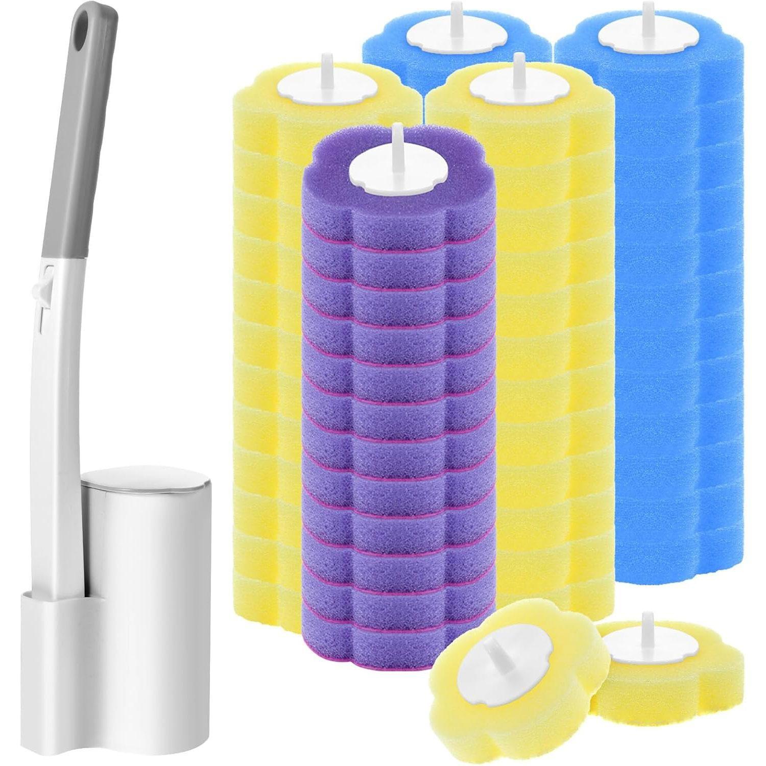 Reusable Toilet Brush Cleaning System, Includes 24 Replacement Heads, Wall-Mounted Wand Set, Bathroom Maintenance Kit