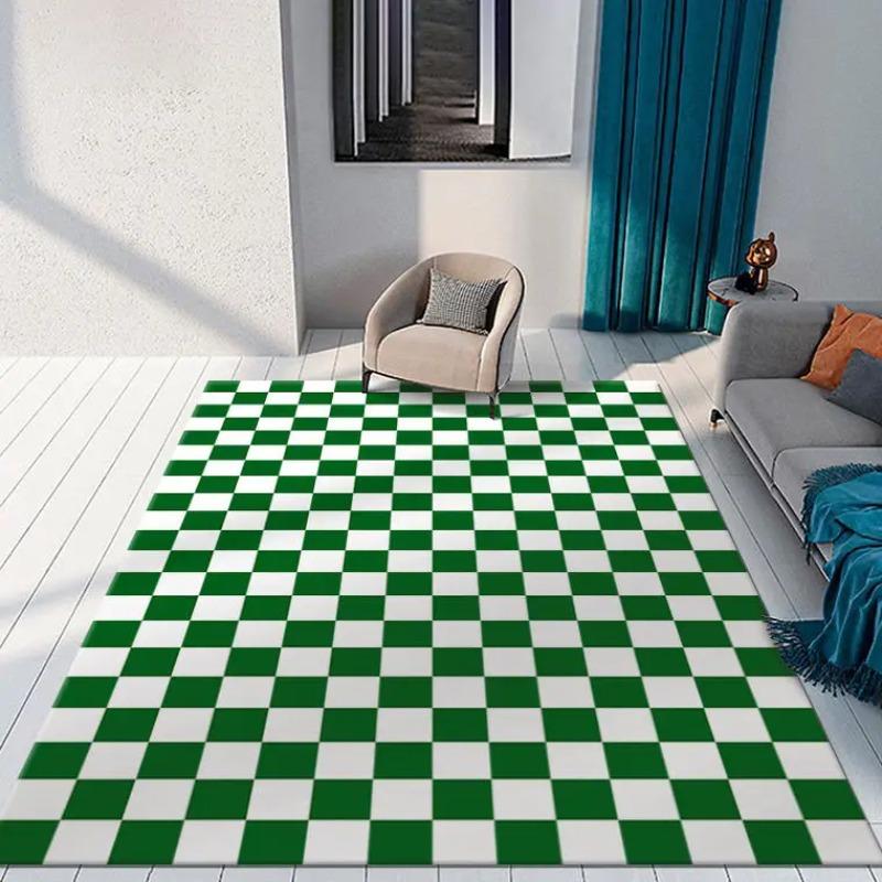 Black and White Checkerboard Flannel Area Rug - Classic Checkered Print Soft Mat for Living Room & Bedroom, Non-Slip Minimalist Home Decor #CheckerboardRug #BlackWhiteCheckMat #MinimalistHomeDecor #CheckeredCarpet #NonSlipFlannelRug