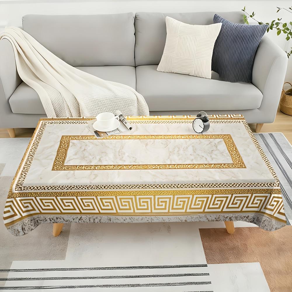 1PC square tablecloth, light luxury and minimalist geometric border pattern, paired with beige and gold, suitable for decoration in homes, restaurants, outdoor picnics and other occasions - Asian style dining table decoration, exquisite pattern design