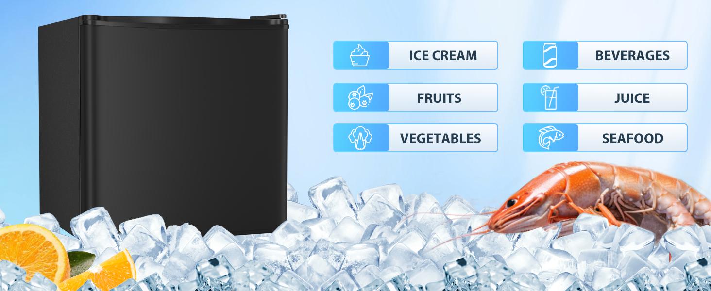 Antarctic Star Compact Refrigerator Mini Fridge with Freezer, Single Reversible Door, Dorm Fridge, Removable Glass Shelf, Defrost Button, for Bedroom, Office, Garage, 1.4 Cu. Ft, Black