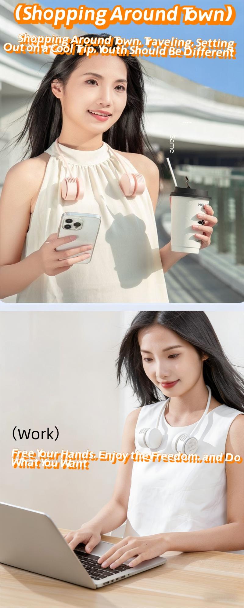 Foldable Neck Fan USB Rechargeable Portable Turbine Leafless Safety Quiet Mini Fan, Home Personal Outdoor Sports Fan