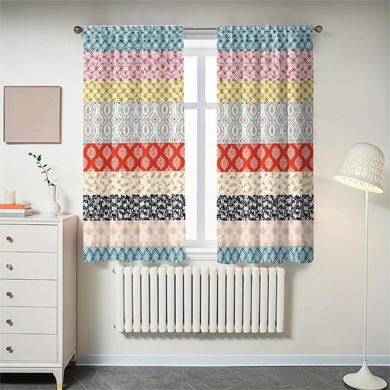 2 pieces of high-definition digital Bohemian-style patchwork pattern printed curtains, made of polyester with semi-transparency, machine washable, suitable for bedrooms, living rooms and home decoration curtains.