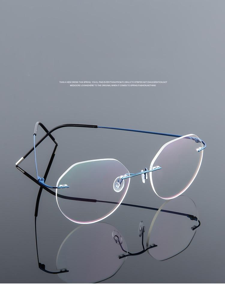 Rimless Titanium Alloy Polygon Anti Blue Light Reading Glasses Men Women Memory Metal Boundless Prescription Optical Glasses